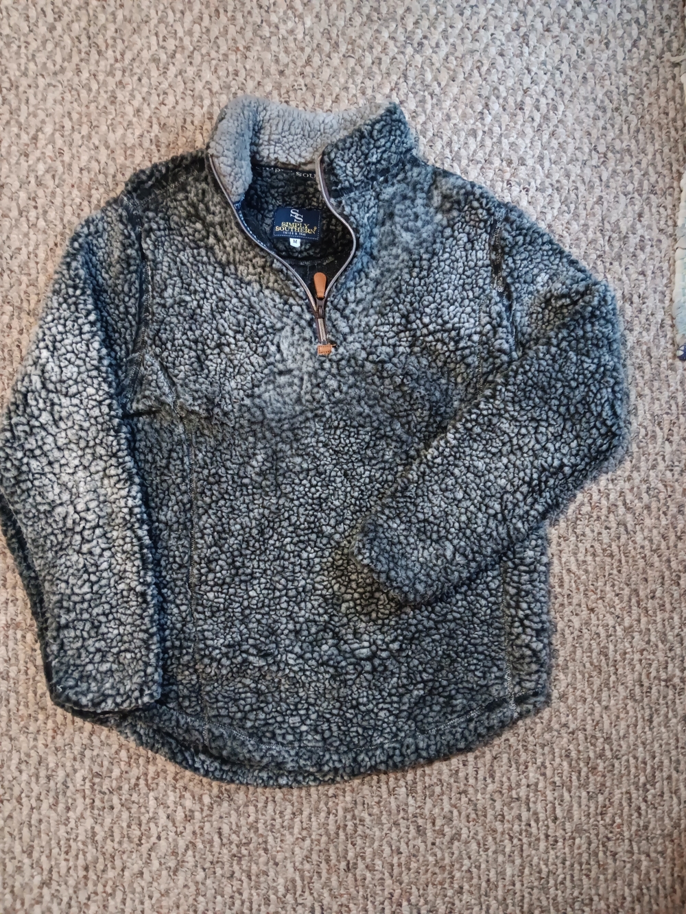 Simply Southern Womens Gray Sherpa Half-Zip Pullover
